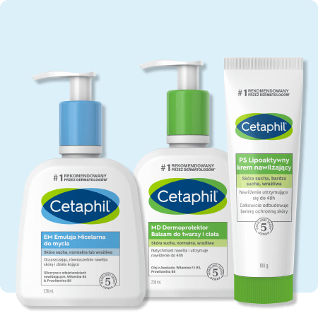 Zestaw EM Emulsja micelarna do mycia 236 ml, MD Dermoprotektor balsam do twarzy i ciała 236 ml i PS Lipoaktywny krem nawilżający 100 g