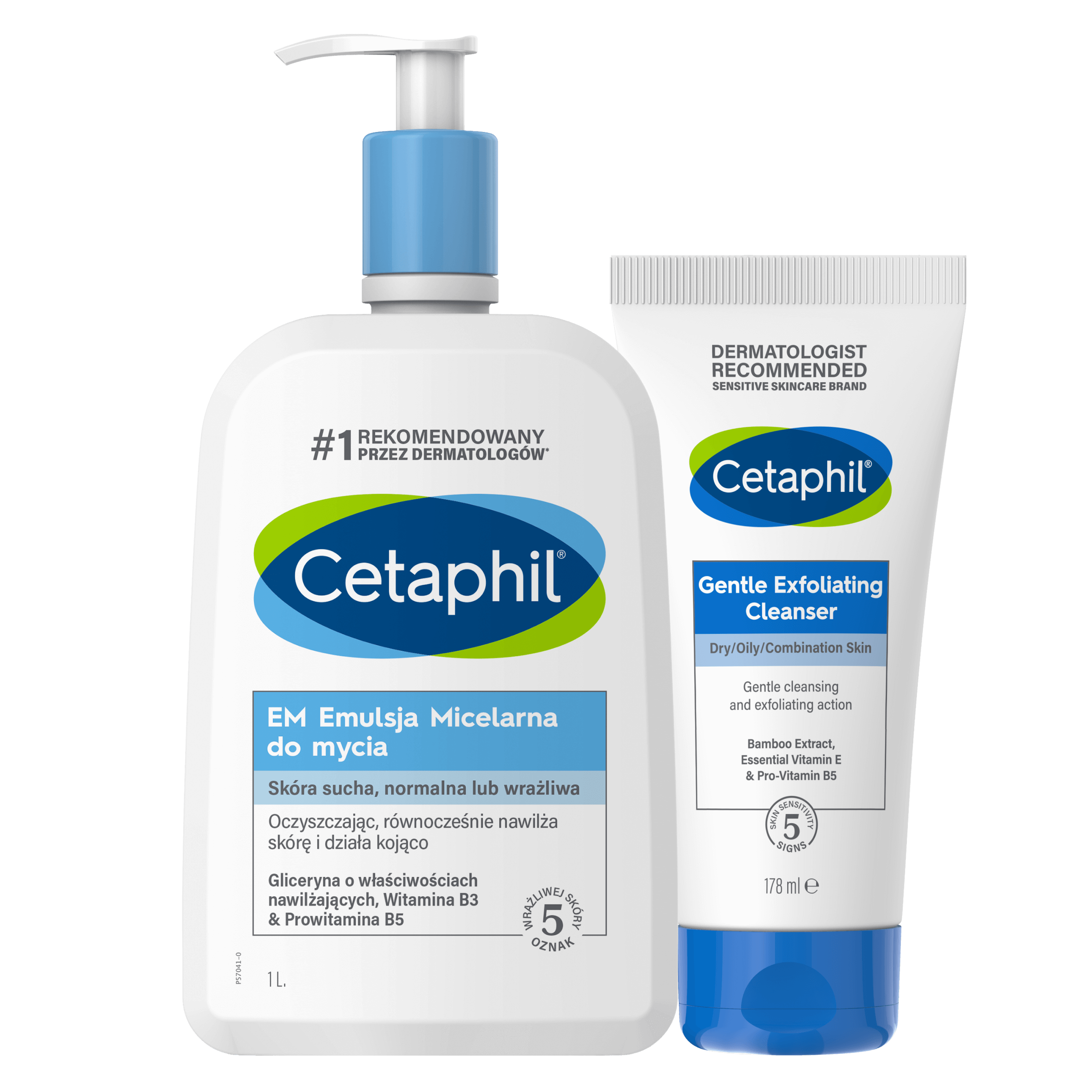 Zestaw EM Emulsja micelarna do mycia 1l i Delikatny Żel oczyszczający do twarzy z peelingiem 178 ml
