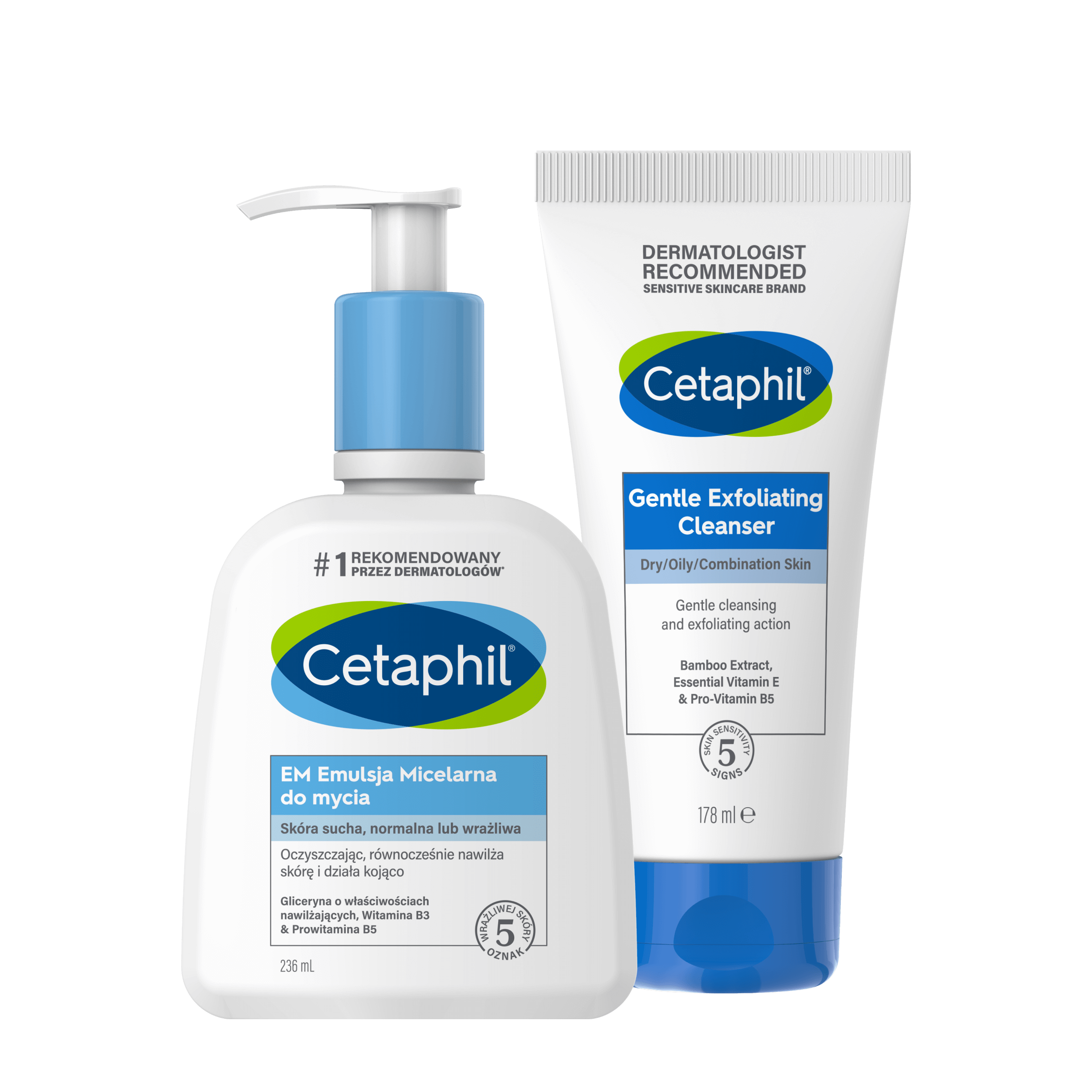 Zestaw EM Emulsja micelarna do mycia 236 ml i Delikatny Żel oczyszczający do twarzy z peelingiem 178 ml