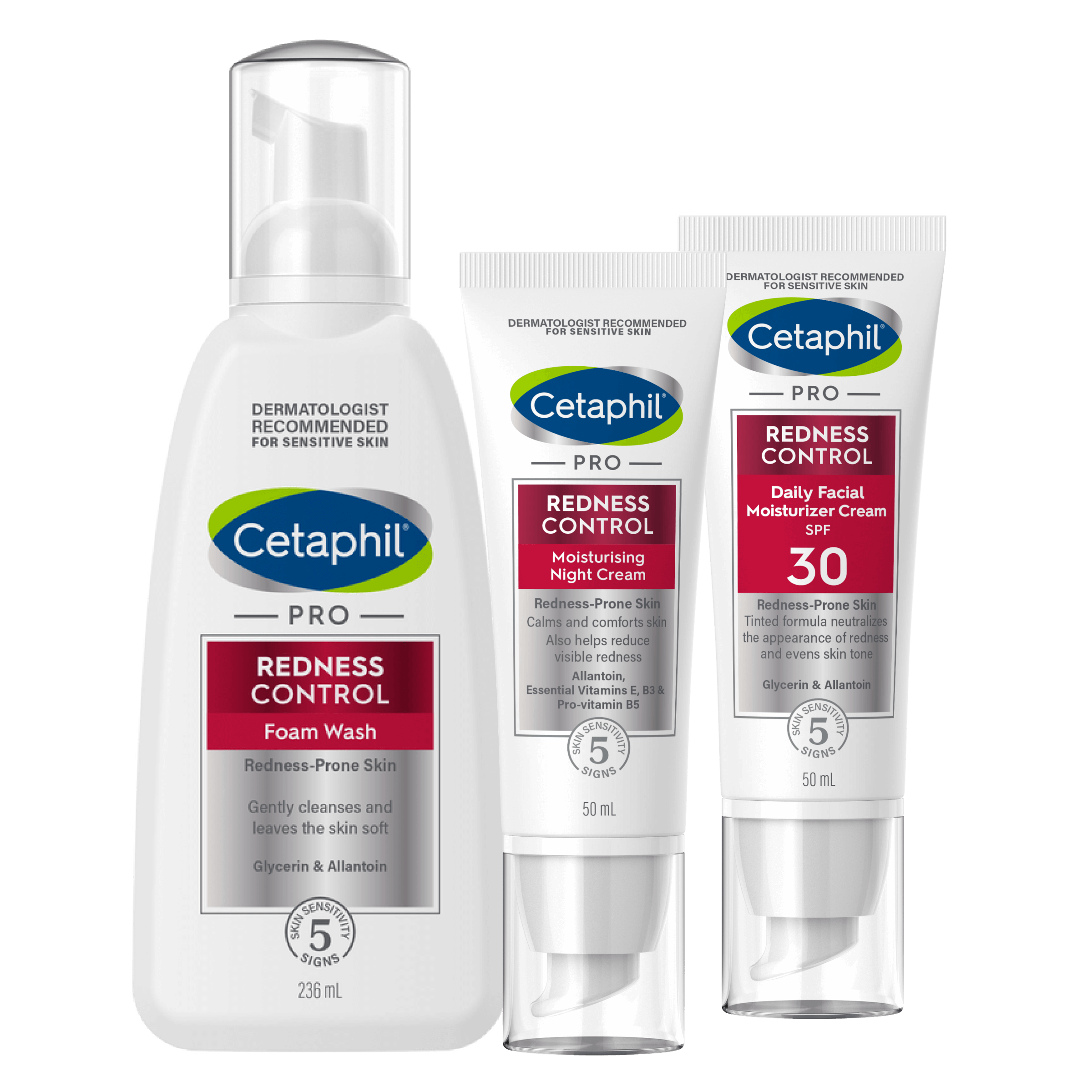 Zestaw PRO Redness control pianka do mycia i PRO Redness control krem nawilżający na dzień SPF 30 i PRO Redness control krem nawilżający na noc