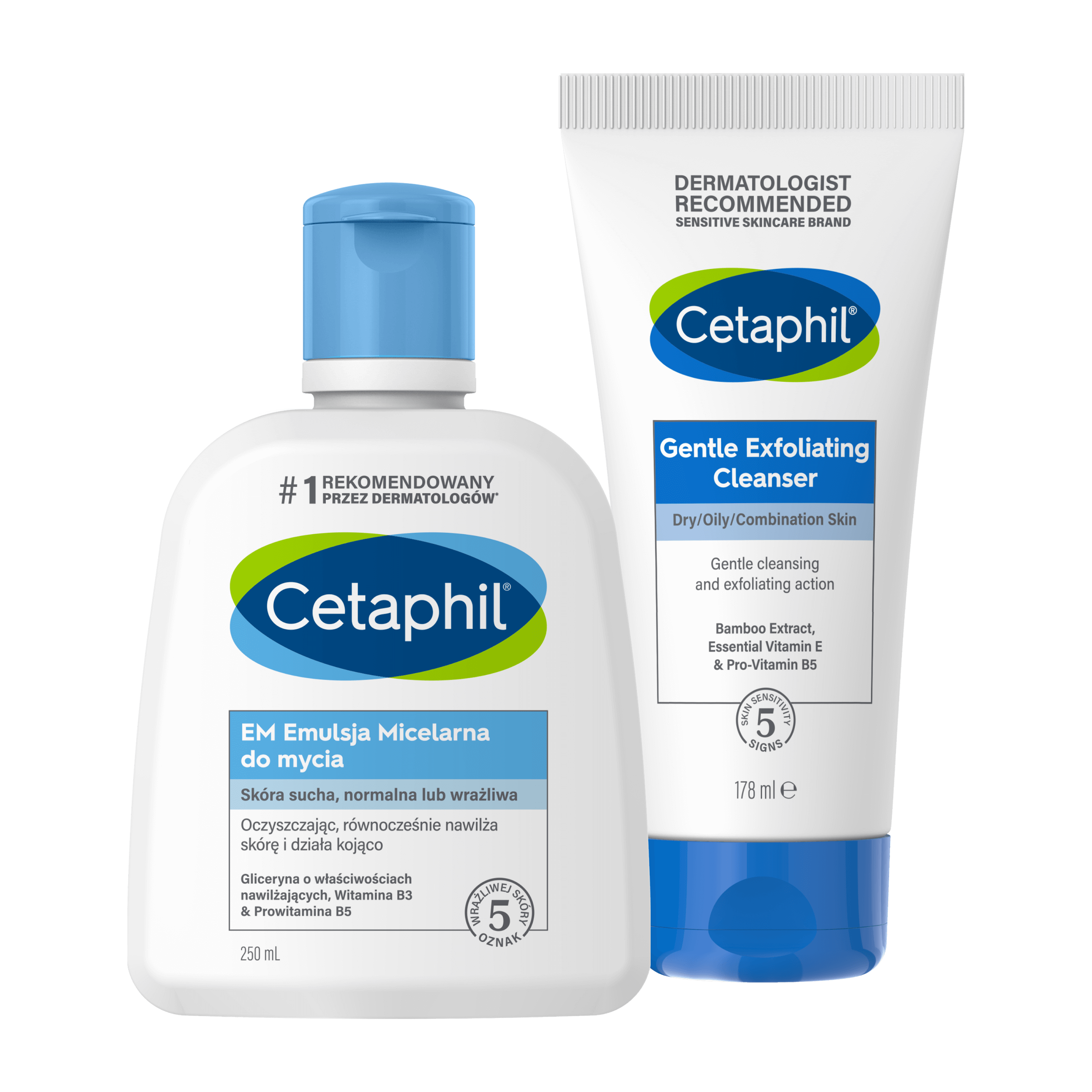 Zestaw EM Emulsja micelarna do mycia 250 ml i Delikatny Żel oczyszczający do twarzy z peelingiem 178 ml