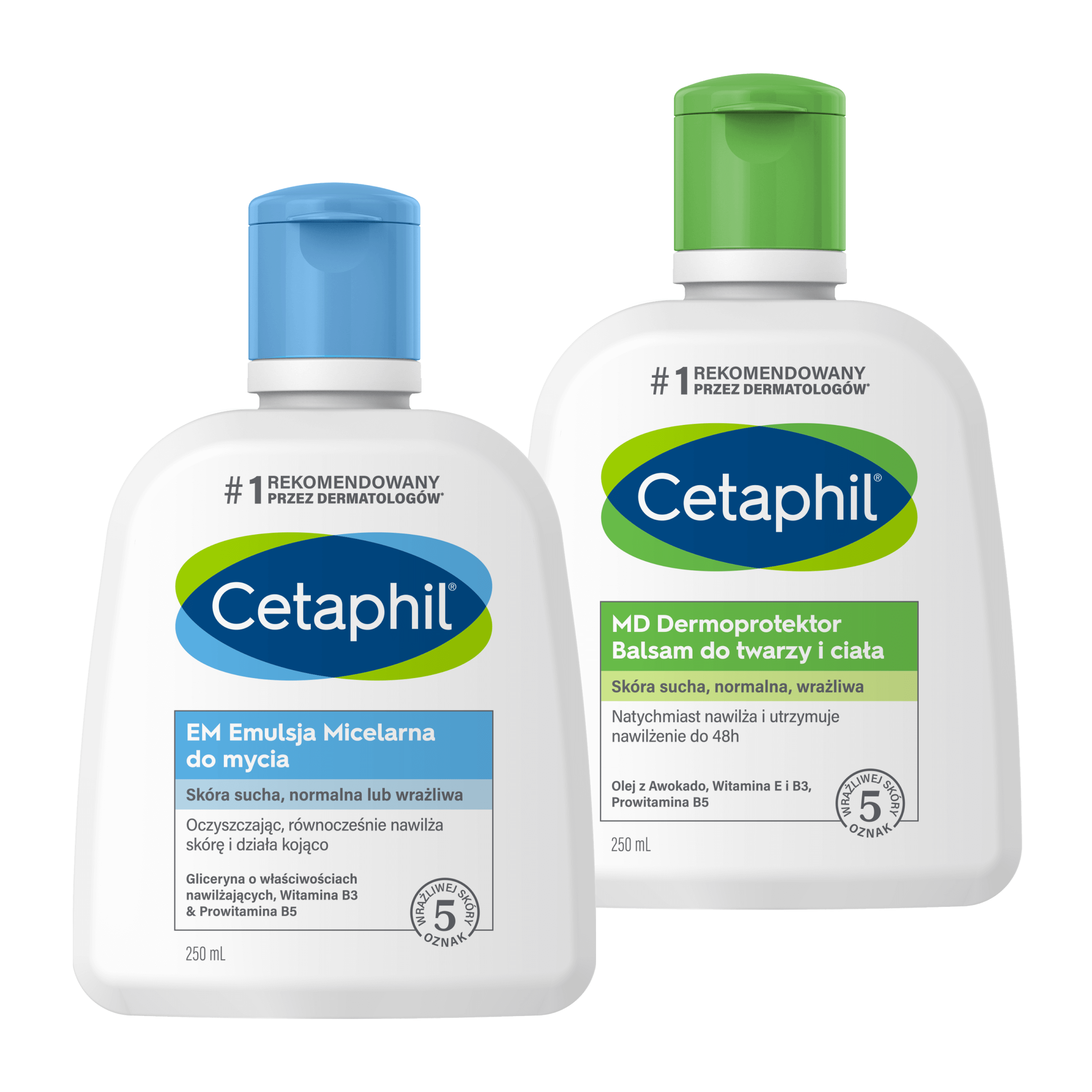 Zestaw EM Emulsja micelarna do mycia 250 ml i MD Dermoprotektor balsam do twarzy i ciała 250 ml